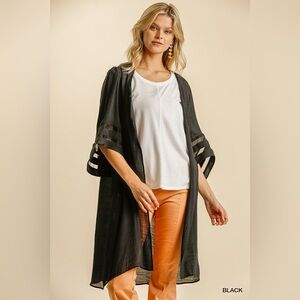 NWT Umgee Sheer Open Front Kimono with Mesh Burnout Bell Sleeve Detail